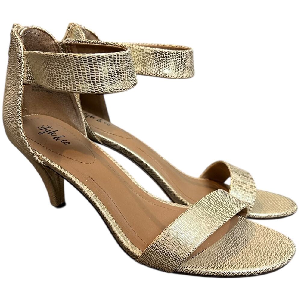 Style & Co Paycee Gold Heels Party Formal Ankle Strap Sandals - 9